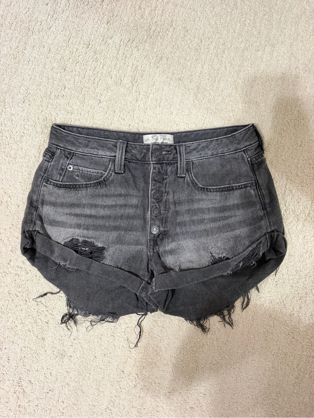 Free People Black Distressed Denim Shorts